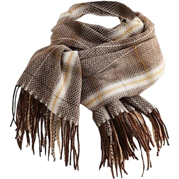 Dam Vinter Tartan Scarf, Lång Vinterscarf, Mjuka Varma Scarfar, Tofssjal, Lång Stola, Julklapp Coffee