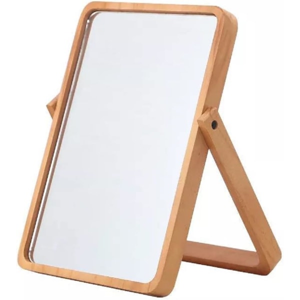Bärbar Kosmetisk Spegel, Bordspegel Sminkspegel Multi-Vinkel Ställ Hands-Free/Stående/Bordsmodell 360° Roterande Vikbar Bambu 26x18.5x1.8 cm