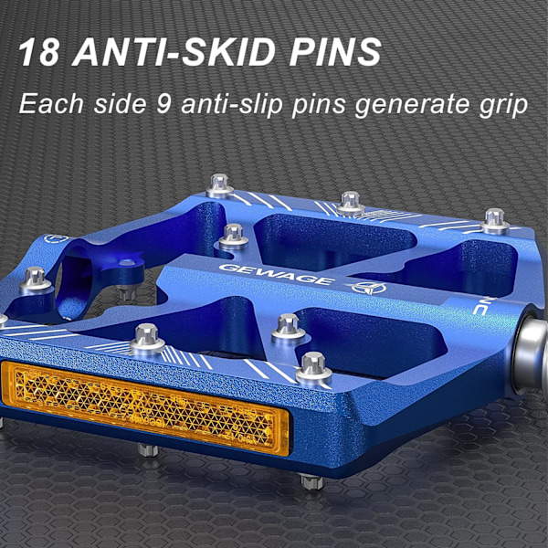 Cykelpedaler med reflexer, 3 tätade lager, halkfri CNC-aluminiumcykelplattform, 9/16 tums pedaler för landsvägscykel, MTB, elcykel. Blue