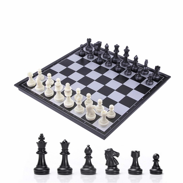 Set Magneettinen taitettava shakkilauta, mustavalkoiset palat, kätevä säilytys, opettavaiset lelut/lahja lapsille ja aikuisille (32x32cm)