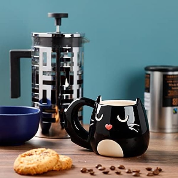 Fin sort kat te kaffe krus - Sjove boligtilbehør - Søde gaver til kæreste - Store krus til mænd og kvinder - til varme drikke