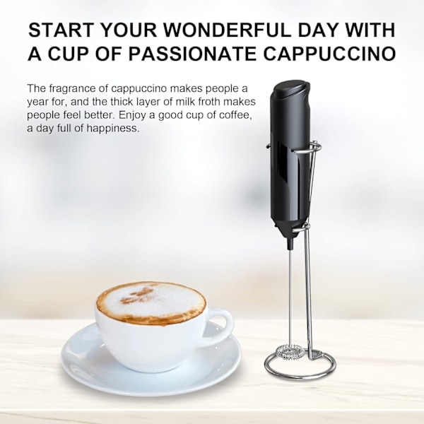 Elektrisk Melkeskummer Håndholdt med Stativ i Rustfritt Stål, Cappuccino Skummer, Visp Drikkemikser Mini Blender for Kaffe, Latte, Matcha, Varm Sjokolade