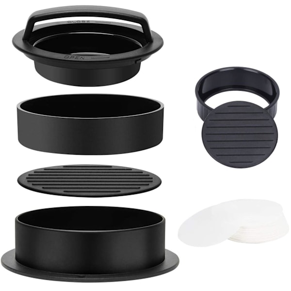 3-in-1 Burger-Press, Hamburgerpihvien Valmistaja Täytetyille Hampurilaisille, 200kpl Burger-Paperia BBQ:lle, Tarttumaton Sliders-Naudanlihaburger-Press
