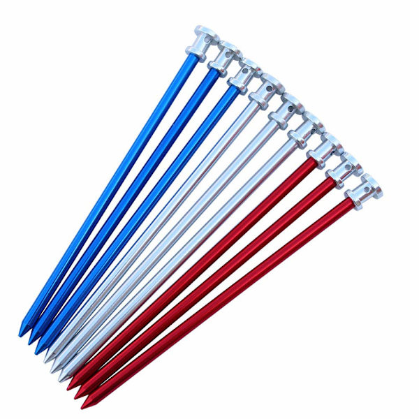9 st Tältpinnar i Högstyrka Aluminiumlegering, 23cm Solida Runda Rör Campingspikar Tunga Tältpinnar för Hård Mark, Blandade Färger