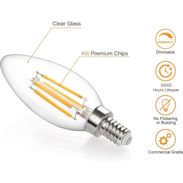 Små skruv i LED-lampor, 10-pack E14-ljuskällor dimbara, glödlampor 40W E14/SES motsvarande, 220V, varmvit 2700K, FanciBuy