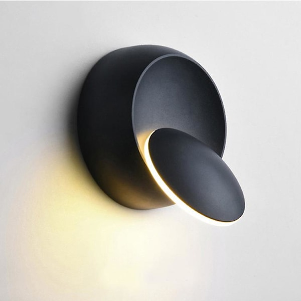 Moderne Bedside Lampe, Soveværelse Stue Trappegang Gang LED Rund Halvmåneformet Vægslampe (Sort)
