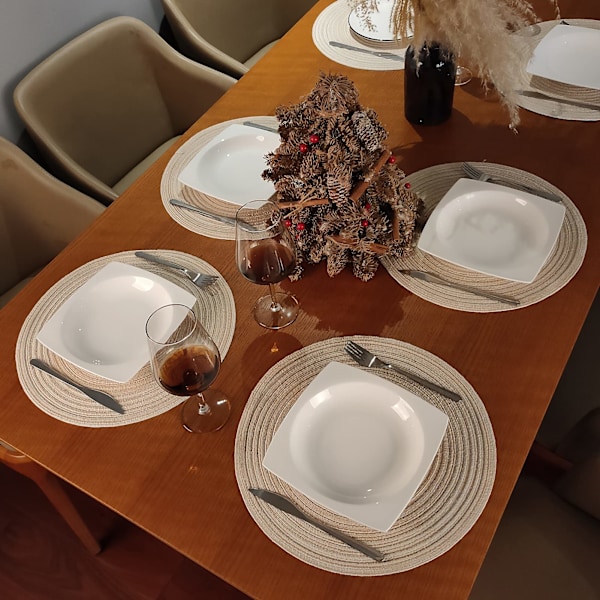 Beige punotut pyöreät tabletit, 6 kpl, lämmönkestävät pestävät pöytätabletit keittiöön, 38 cm, beige Beige