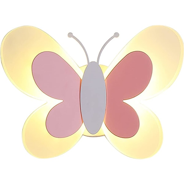 Søt Sommerfugl LED Vegglampe, Innendørs Nattlys for Barneromsdekor, Babyromsdekor, Nattlys for Barn, (Varmt Hvitt Lys, Rosa og Hvit)