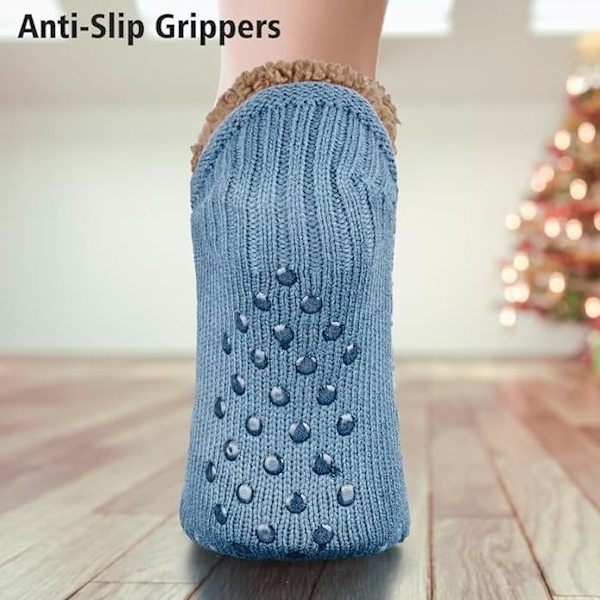 Toffelsockor för män och kvinnor, fluffiga strumpor med grepp, halkfri fleecefodring, termiskt stöd, julklapp L 43-45 Sky Blue 43-45