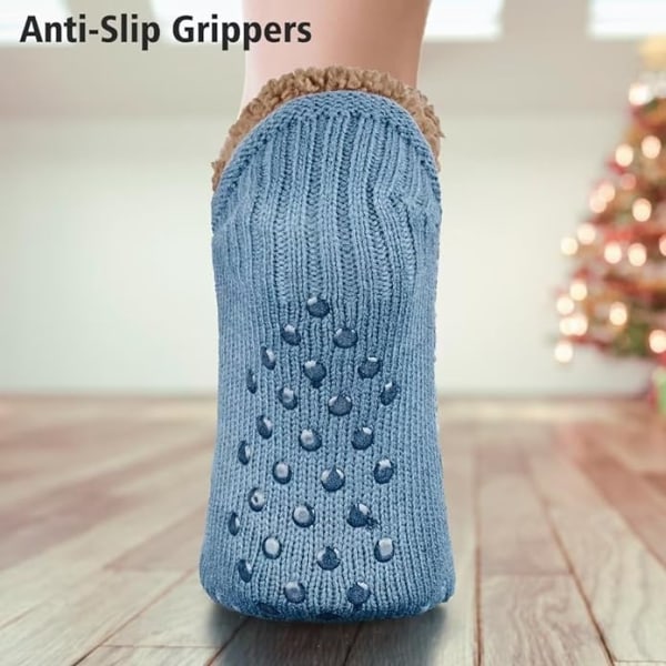 Toffelsockor för män och kvinnor, fluffiga strumpor med grepp, halkfri fleecefodring, termiskt stöd, julklapp XL 46-48 Sky Blue 46-48
