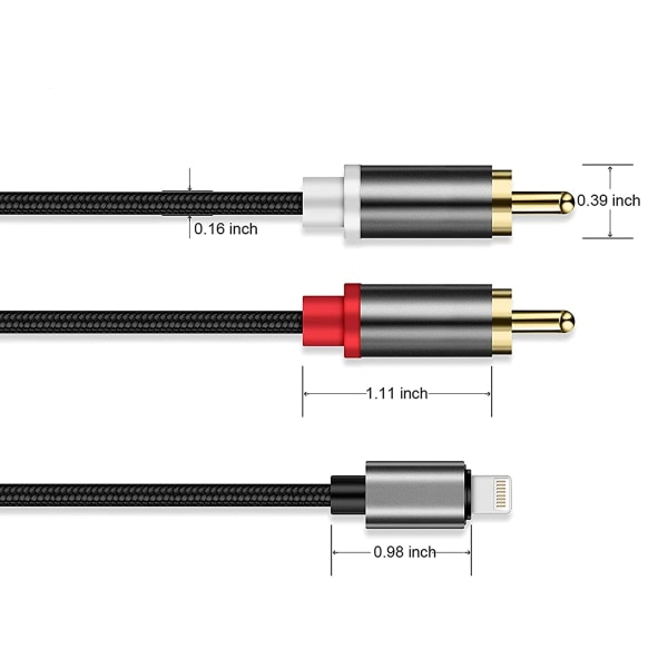 RCA Aux-kabel för iPhone, 2-han RCA till IOS-adapter, Audio Stereo Aux-sladd kompatibel med iPhone iPad iPod Touch för hem och högtalare förstärkare, 1M