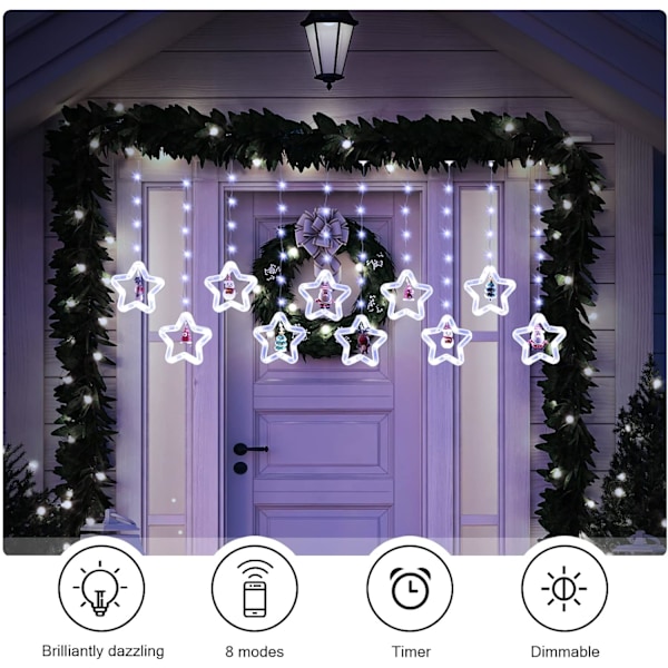 Julgransbelysning för fönster, 3 m julstjärne-gardinlampor USB Xmas ljusslingor Nyhet fönster vinterdekorationer för sovrum inomhus hem, kall vit Cool White