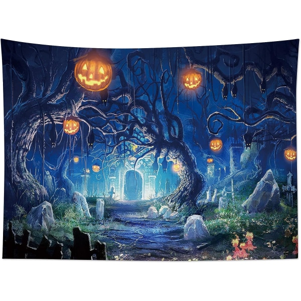 Halloween Tapestry Haunted Woods At Night, Haudoilla ja Pumpkin Seinäpeitolla, Soveltuu kodin juhlakoristeeksi, 80w x 60h tuumaa 80" x 60"