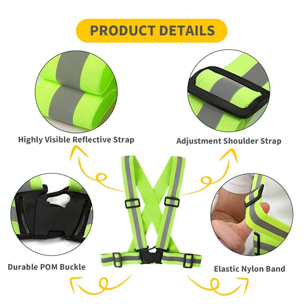 Reflexväst Löparutrustning för Kvinnor Män Barn, Mycket Synlig Justerbart Reflexbälte med 2-pack Reflex Elastiska Armband Säkerhet