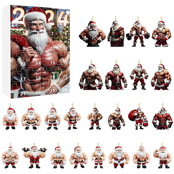 Muskel-Julemanden Julekalender Blind Box Mini Akryl Julepynt Julekalender Blind Box Sæt