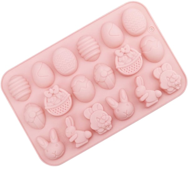 1 stycken silikonchokladformar 18 hålrum ägg, kanin, kaninhuvud, korgformar molds för gör-det-själv-choklad, godis, gelé