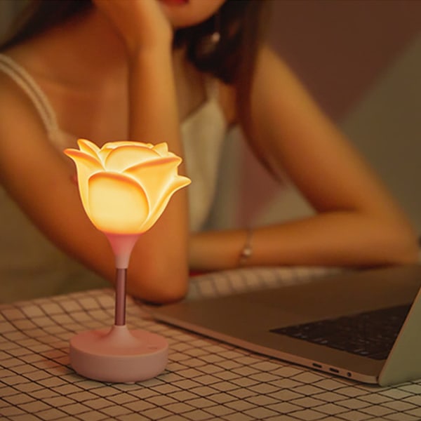 USB Oppladbar Nattlampe for Barn, Berørings LED Lampe, 3 Lysmoduser, Avtakbar Sklisikker, Blomst Nattlampe for Hjemmedekorasjon Rosa