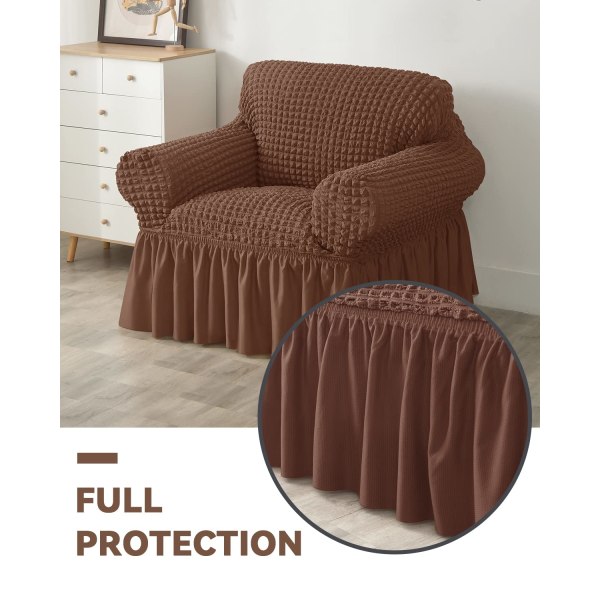 Fåtölj under överdrag 1-delad cover med kjol, slitstark tvättbar högelastisk töjbar, lättpassad universal möbelskydd (1 sits)