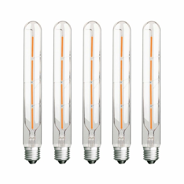 Set med 5 glödlampor med långa rör, 4W, 40W glödlampa ekvivalent, E27 bas, varmvit 2700K, 400LM, transparent glas, AC 220-240V