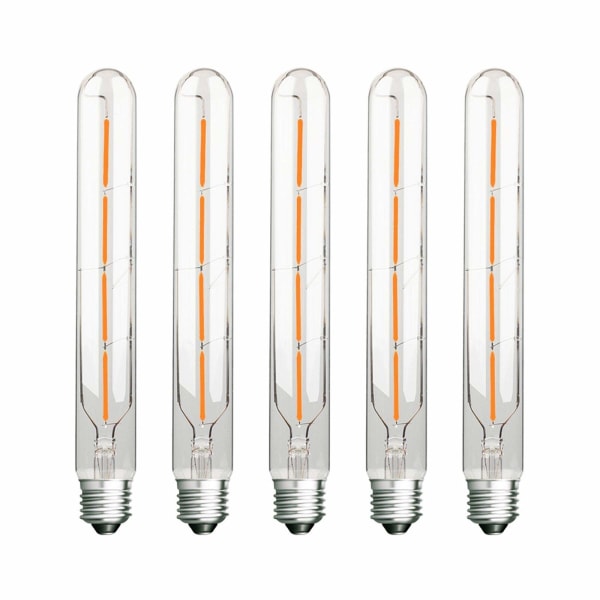 Set of 5 Long Tube Light Bulbs,4W, 40W Incandescent Equivalent, E27 Base, Warm White 2700K, 400LM, Transparent Glass, AC 220-240V