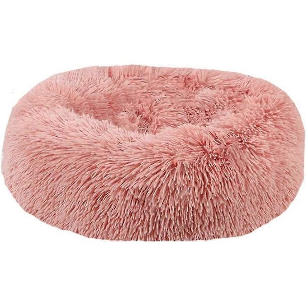 Rund Fluffy Hundekatteseng Kattesenge, FluffyDonut Hundebed Anti Stress Plysj Komfortabel Vaskbar til Hund Kat Lille Mellem Stor Pink