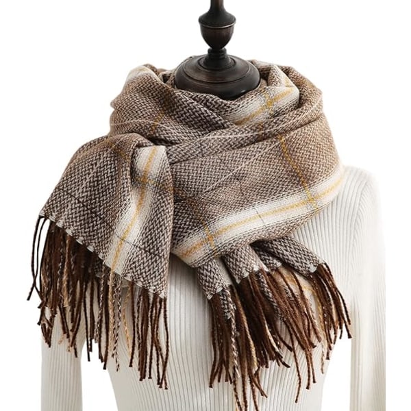 Dam Vinter Tartan Scarf, Lång Vinterscarf, Mjuka Varma Scarfar, Tofssjal, Lång Stola, Julklapp Coffee
