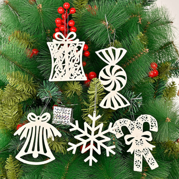 Hvite juletrepynt og -pynt - Snowflake Candy Juletredekor - Inkludert bånd til oppheng (sett med 2) (White Snow Ornaments)
