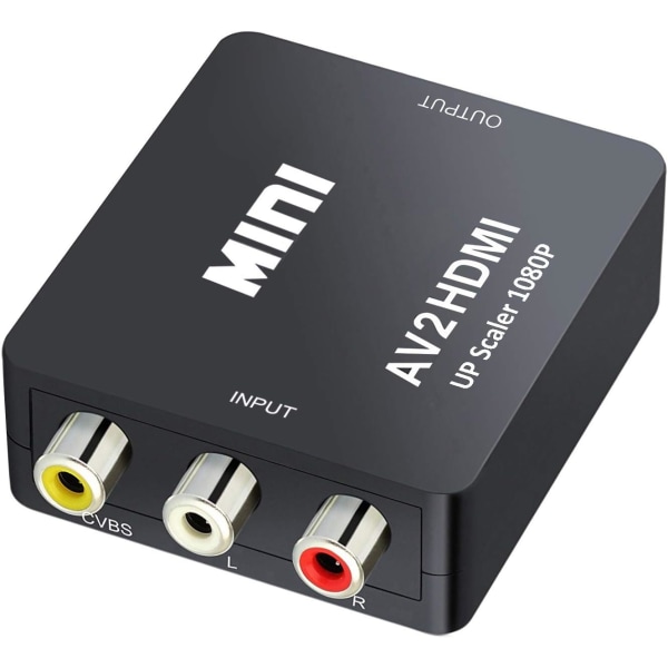 Mini AV RCA CVBS - HDMI Video Audio Converters -sovittimen tuki 720 1080P kameralle, Xbox 360:lle, PS1:lle, PS2:lle, DVD-soittimelle, VHS:lle (musta)