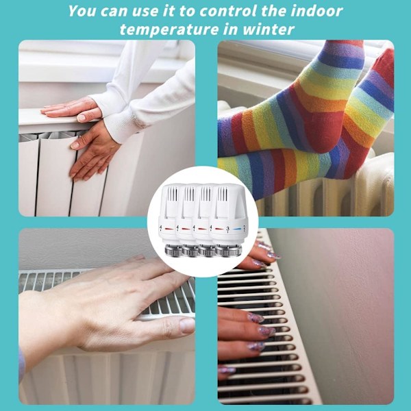 4 stk. Radiatortermostathoved, TRV M30 x 1,5 Radiatorventil Udskiftningshoved, til Varmesystem Temperaturkontrol til Hjemmekontor