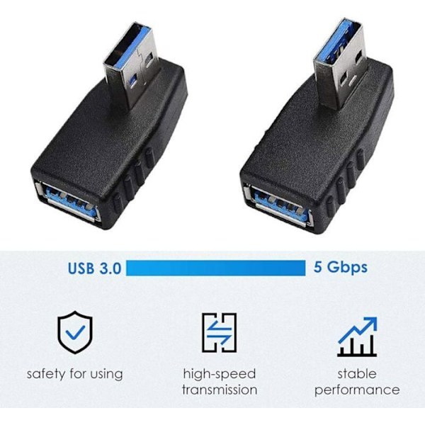 USB 3.0 Adaptrar 2-Pack 90 Graders Rät Vinkel Hane Hona USB 3.0 Adapter Odipie