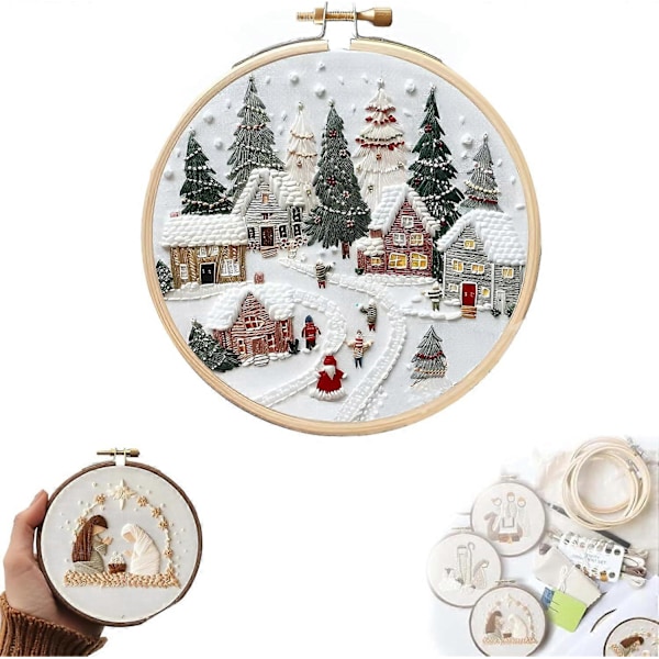 Christmas Embroidery Kit, DlY Handmade Embroidery Starter Kits with Stamped Embroidery Pattern, for Adults Beginners Starter