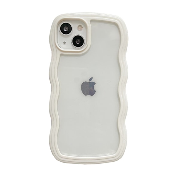 Transparent Skal för iPhone 15 6.1 Tum, Sött Transparent Krullig Vågformad Ram Estetisk Design Mjukt TPU Stötfångarskal, för Kvinnor Flickor Slim Stöttåligt, Vit
