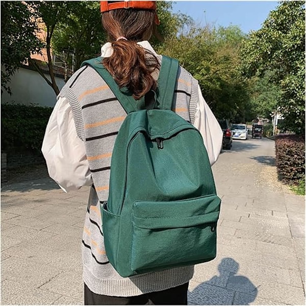 Nylon ensfarvet rygsæk, trendy skoletaske, enkel rejsetaske, egnet til teenagere til at gå i skole, opbevare bøger, ipad og andre ting (grøn) green
