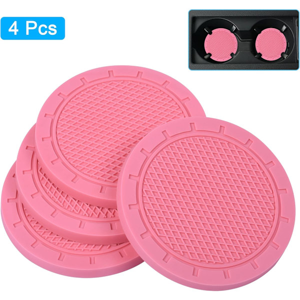 Bilunderlägg, 4-pack PVC Bilmuggshållare Insatsunderlägg - Halkfria Universella Biltillbehör Mugghållarmattor för Kvinnor (2,75\" Diameter, Rosa)