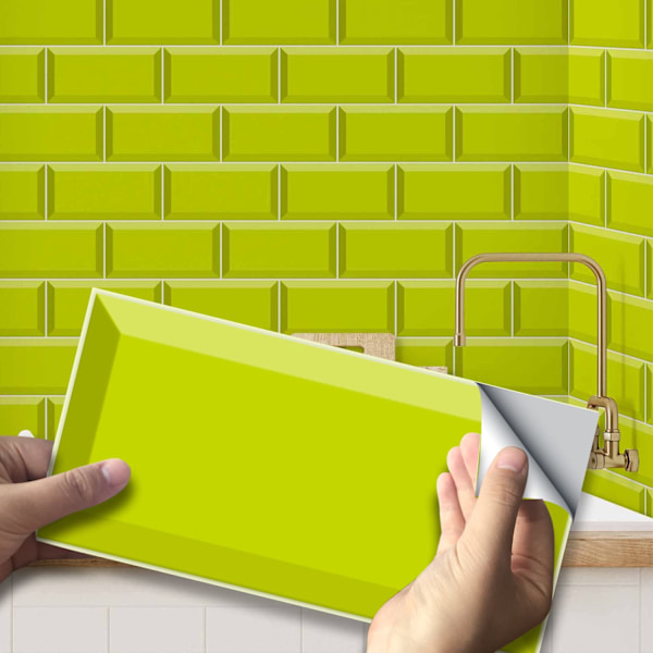 20X10cm 27 stk. Peel og Lim Overføringsklistremerker på Fliser, Selvklebende Vannbestandig PVC Flis Dekaler Bakplate for Hjemmekjøkken Dekor, Limegrønn