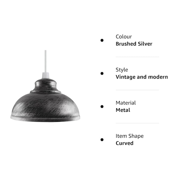 Metall Lampskärmar, Taklampa Hängande Skärm, Icke-Elektrisk 30cm Lätt Passform, Böjd Kökslampskärm, Kontor, Vardagsrum Lampskärm (Borstad Silver)