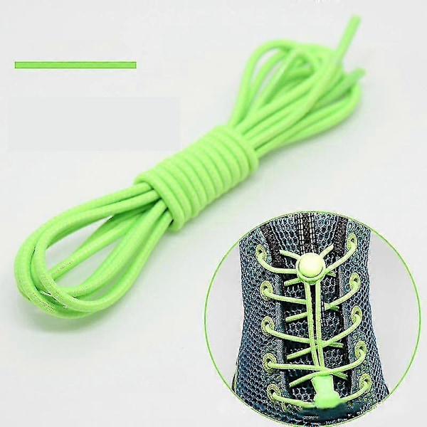 2 par elastiska skosnören med dragsko - Runda lata skosnören med elastiskt spänne, elastiska skosnören för vuxna och barn Fluorescent Green