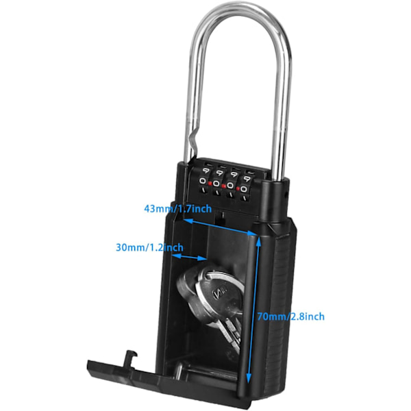 Nøkkelboks med 4-sifret kombinasjonslås, værbestandig oppbevaring, reservehusbilnøkler for familie/eiendomsmegler/utendørs (svart)
