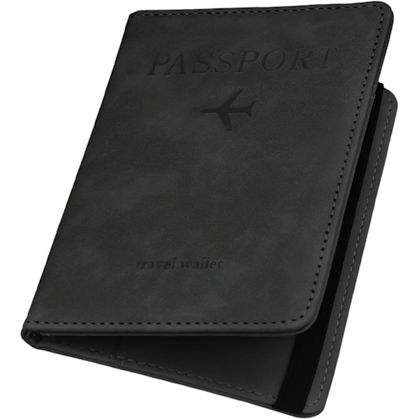 Pas Pas Etui i PU Læder RFID Blokering Pas Etui Rejsetaske Etui med Kortspor & Elastisk Strop Pas Etuier（Sort） black