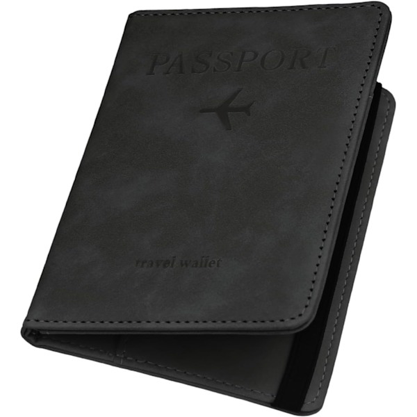 Passihaltija PU-nahka RFID-estolla Passikuori Matkakukkaro Kotelo Korttipaikalla ja Elävällä Hihalla Passikuoret（Musta） black