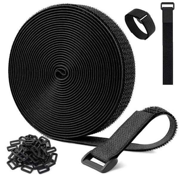 5M Borrelås Kabelbinder, Justerbare Kabelstropper med 20 Spenner, Gratis Klippbar Lengde Gjenbrukbare Festende Borrelås Kabelbinder, 2cm Bred, Svart