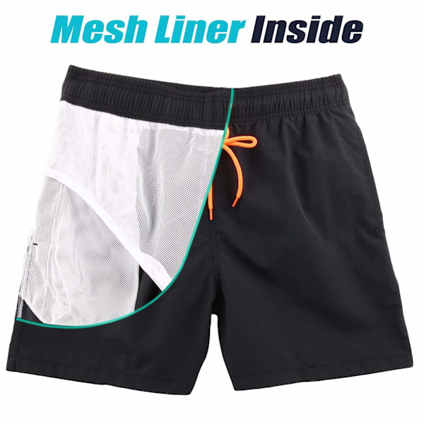 Miesten uimashortsit, nopeasti kuivuvat, verkkosisävuorella, poikien rantashortsit, musta sininen punainen, board shorts -uima-asut, surffishortsit (XXL)