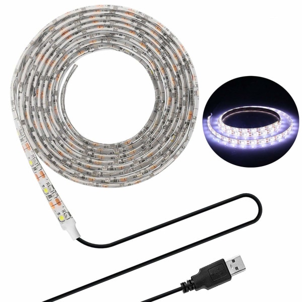Strip Light USB Power Led Strip LED-lampor, Vattentät 16.4ft SMD 3528 5V Cool White, Desktop PC-skärmbakgrundsbelysning, TV-bakgrundsbelysning, Ribbon Light