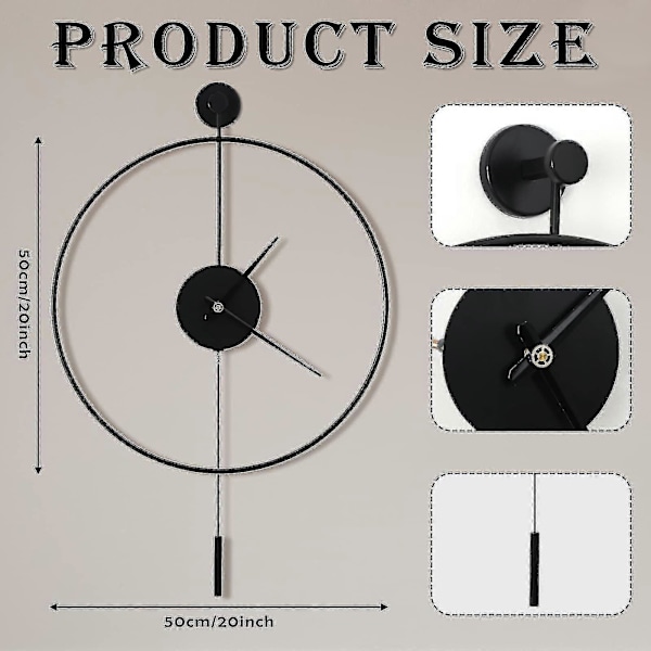 Pendel Väggklocka Dekorativ, Konst Rund Minimalistisk Modern Klocka, Tyst Metall Väggklocka Utan Tickande, 50cm
