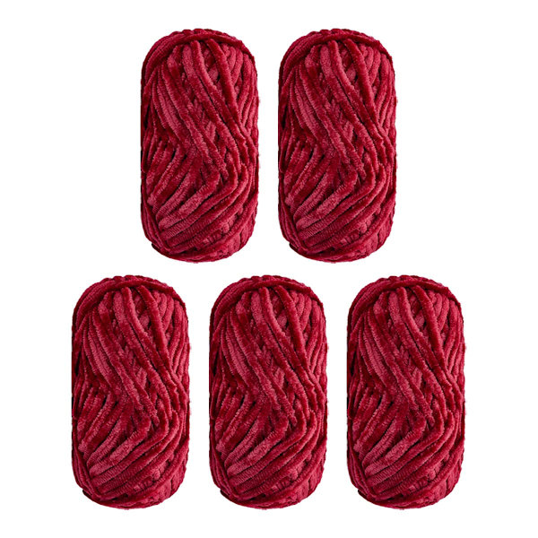 5 Pak Super Blød Chenille Fløjl Garn Strikuld Tyk Varmt Hæklet Strik Garn til Kunststrik Dukke DIY Taske Trøje 500g, dyb rød deep red