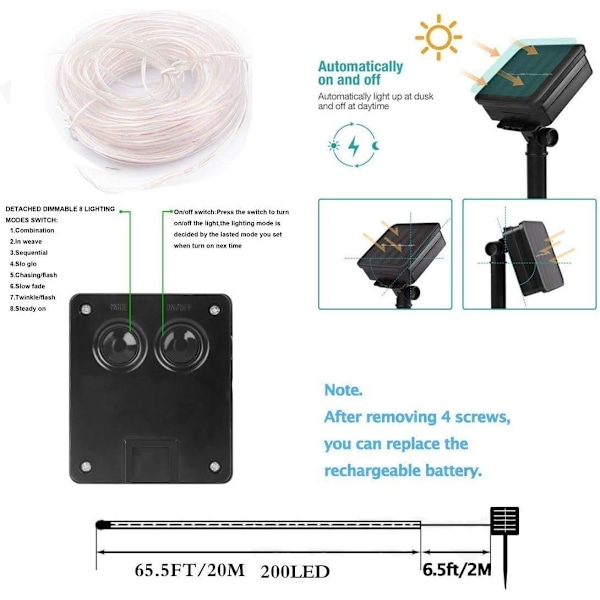 200 LED Solarslinga Utomhus, Vattentät 72FT Koppartråd Rör Blinkande Solar Fairy Ljusslingor