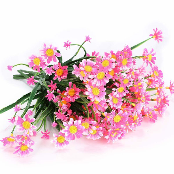 4 stk. Kunstige Margueritblomster Udendørs Falske Blomster Dekoration kunstige planter udendørs Grønne Buske Blomst, Pink Pink