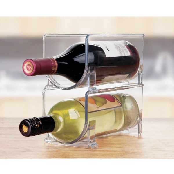 Flaskestativ (sæt med 2) – Stabelbar plastflaskehylde til flasker vin, sodavand eller andre drikkevarer – Moderne vinhylde til 1 flaske – Klar