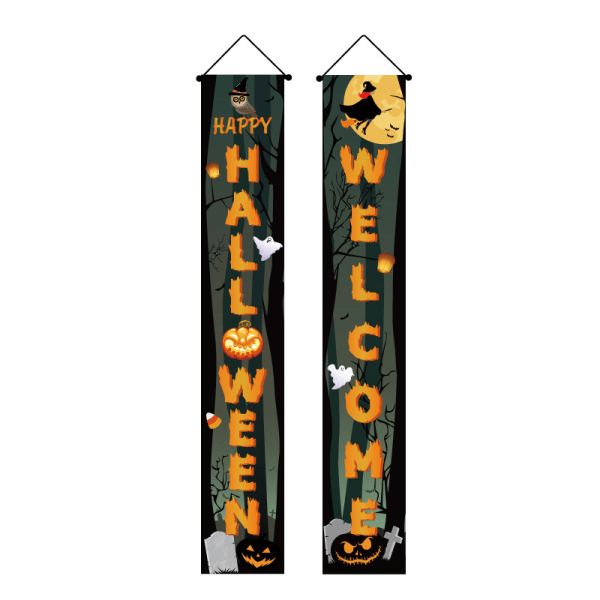 12" x 71" Utomhus Halloween-dekorationer - Halloween-skylt hängande banderoller verandadekoration - krans för ytterdörrens gårdsfesttillbehör (E-001) E-001 12" x 71"