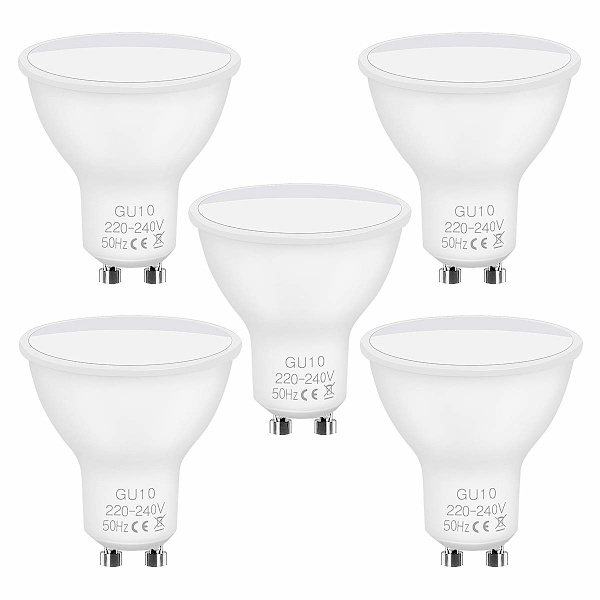 GU10 LED-lampor, 5-pack GU10 LED 5W motsvarande 40W glödlampa, 50W halogenlampa, 220-240V, 450LM, kallvit 6500K, ej dimbar